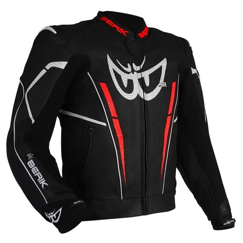 Berik Monza Leather Jacket Black/Fluro Red