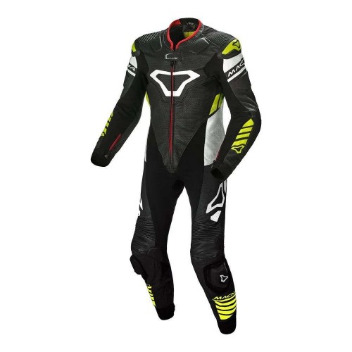 Macna Tracktix 1 Piece Suit - Black/White/Neon/Yellow