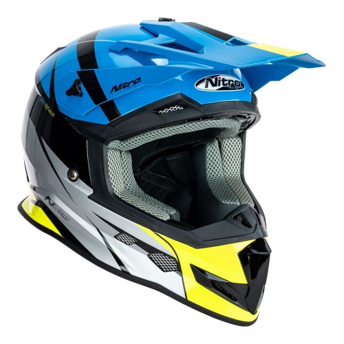 Nitro MX700 Recoil Black/Light Blue/Silver/Fluro Yellow Helmet